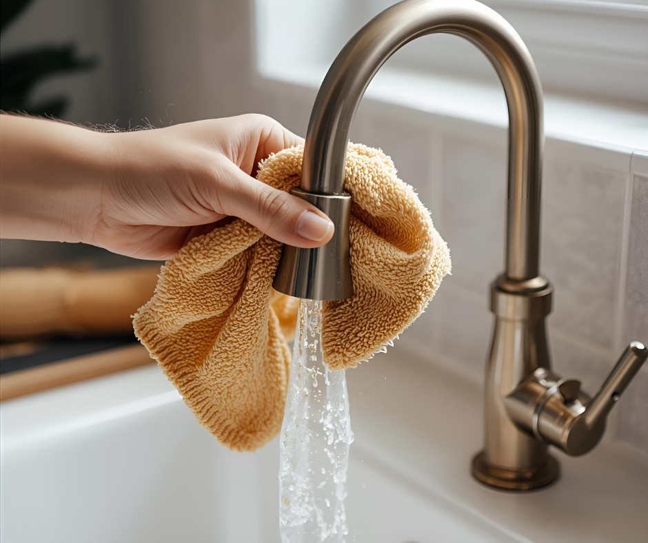 suspendre un chiffon humide sur le robinet