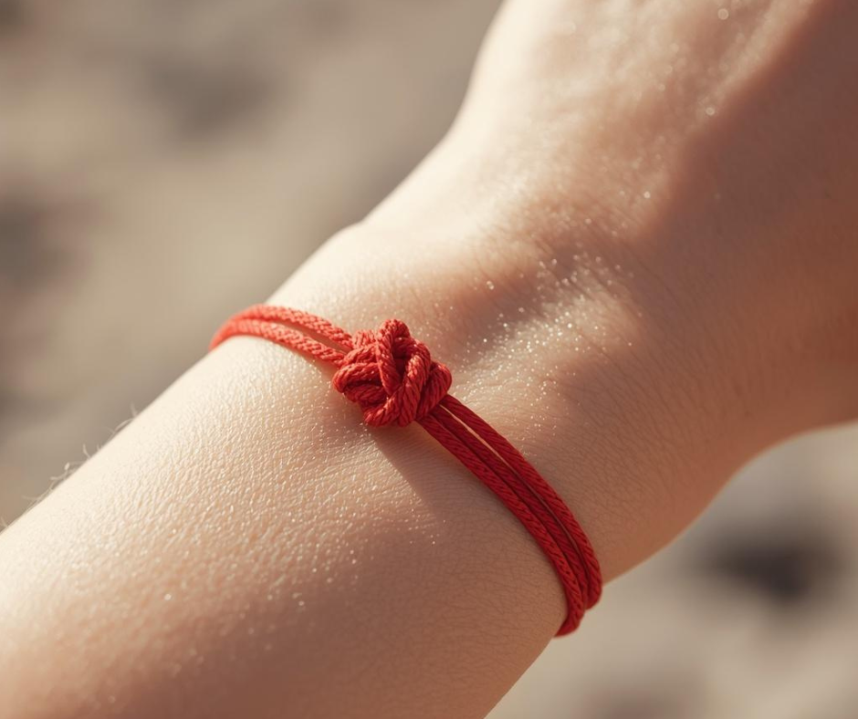 fil rouge au poignet